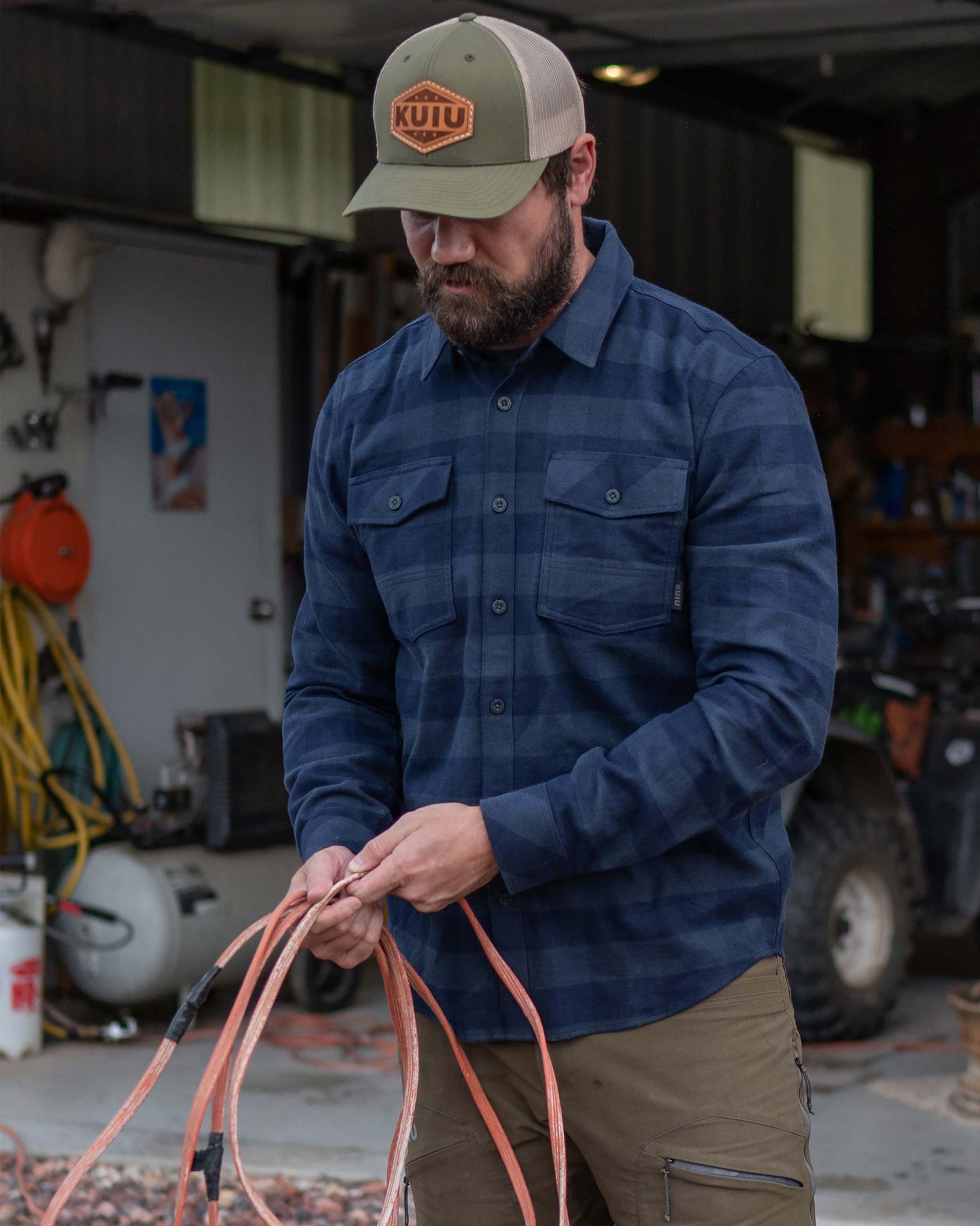 Field Flannel Shirt | Steel Blue Buffalo Check - Image 8