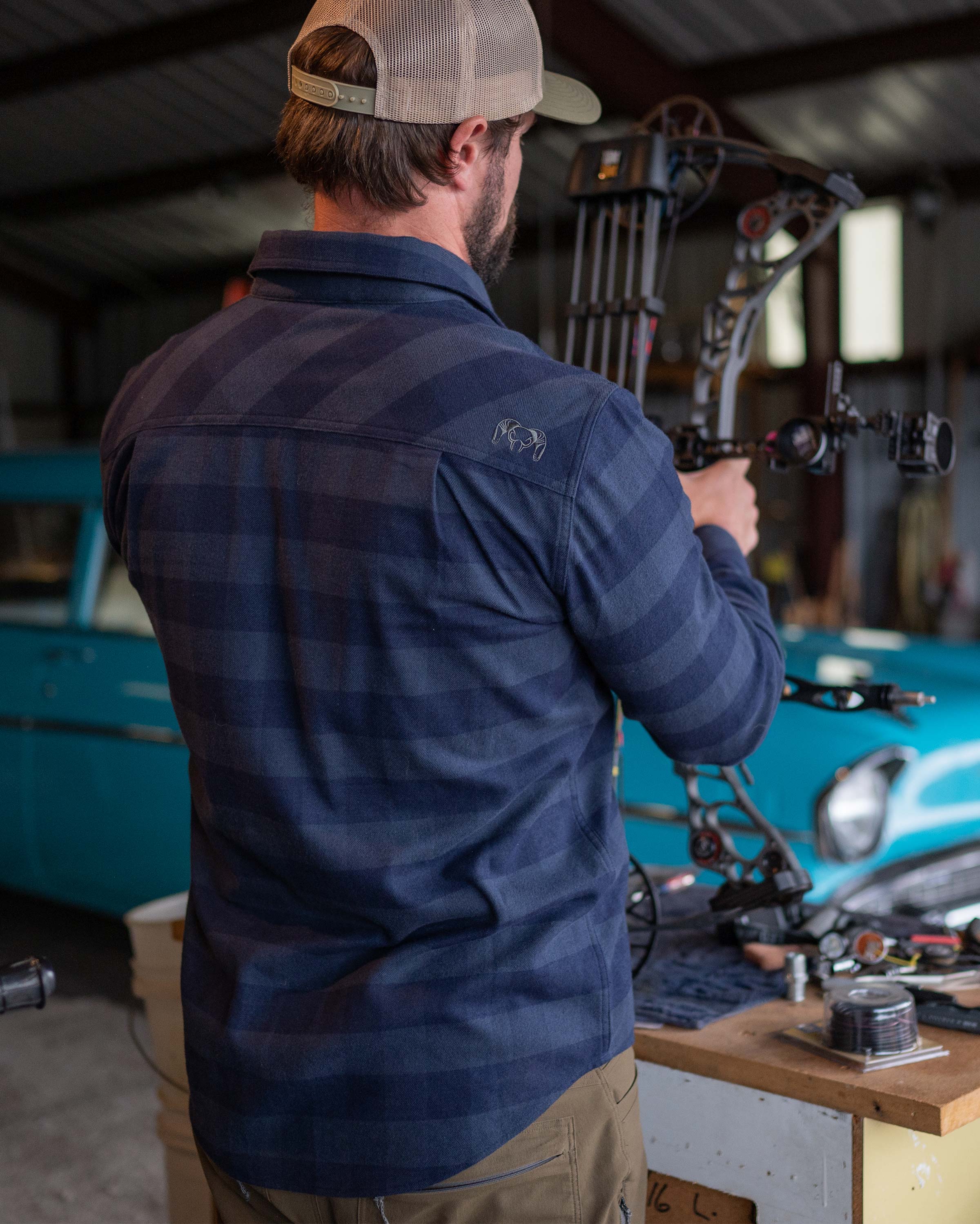 Field Flannel Shirt | Steel Blue Buffalo Check - Image 5